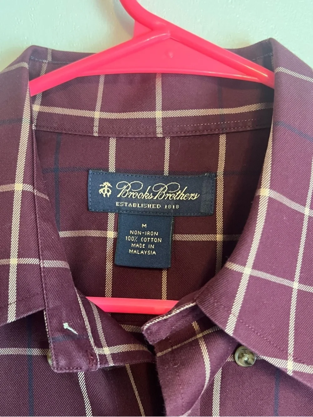 Brooks Brothers Burgundy Windowpane Long-Sleeve Dress Shirt